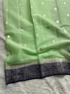 Pista & Navy Blue Pure Khaddi Chiffon Silk Banarasi Saree