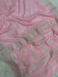 Baby Pink Pure Khaddi Chiffon Silk Banarasi Saree