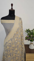 Light Grey Pure Khaddi Georgette Silk Banarasi Saree