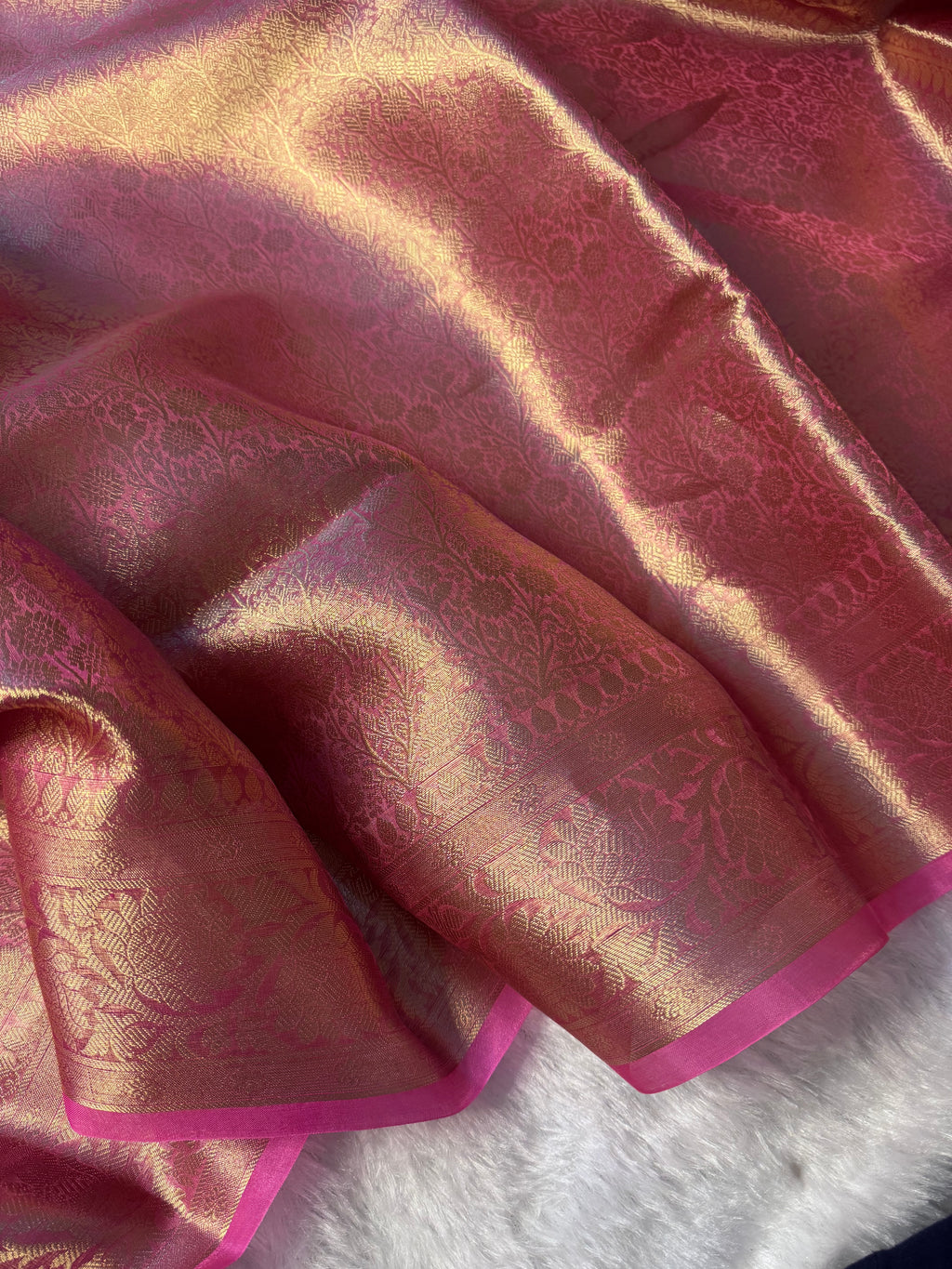 Rani Pink Pure Tissue Silk Banarasi Saree