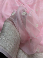 Baby Pink Pure Khaddi Chiffon Silk Banarasi Saree