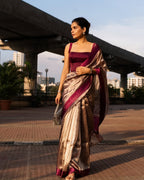 Reddish Wine Pure Glass Tissue Silk Banarasi Saree