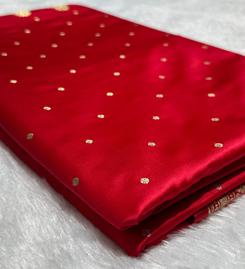 Blood Red Mashru Katan Silk Banarasi Saree