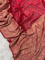 Red Pure Khaddi Georgette Silk Banarasi Booti Saree