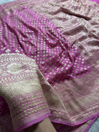 Onion Pink Pure Khaddi Georgette Silk Banarasi Saree