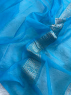 Pink & Firozi Pure Khaddi Chiffon Silk Banarasi Saree
