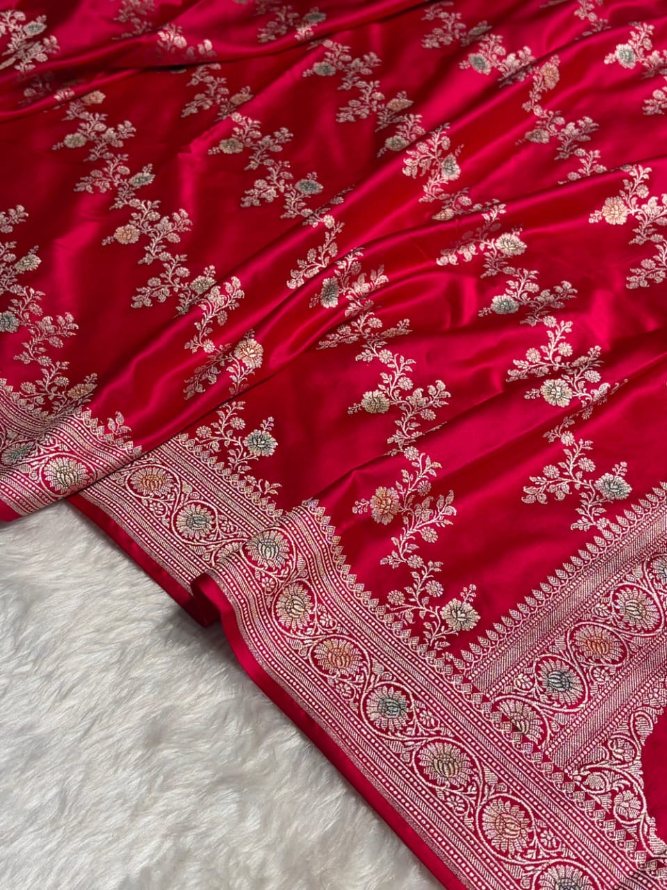 Red Meenakari Mashru Katan Silk Banarasi Saree