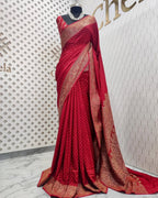 Red Pure Khaddi Crep Silk Banarasi Saree