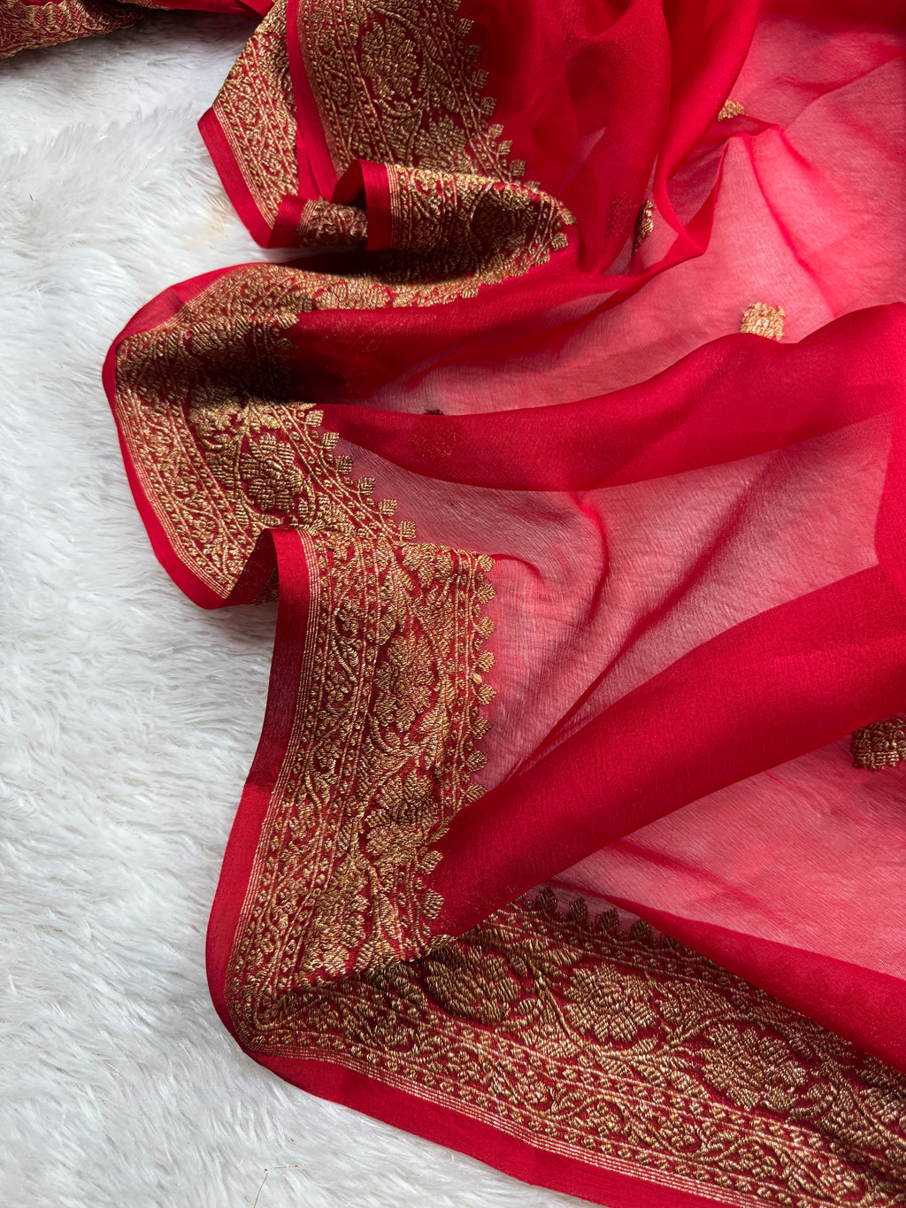 Red Pure khaddi Chiffon Silk Banarasi Saree