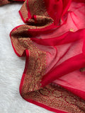 Red Pure khaddi Chiffon Silk Banarasi Saree