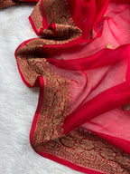 Red Pure khaddi Chiffon Silk Banarasi Saree