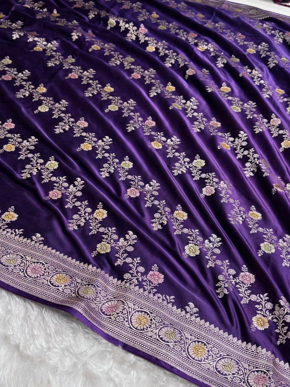 Purple Meenakari Mashru Katan Silk Banarasi Saree