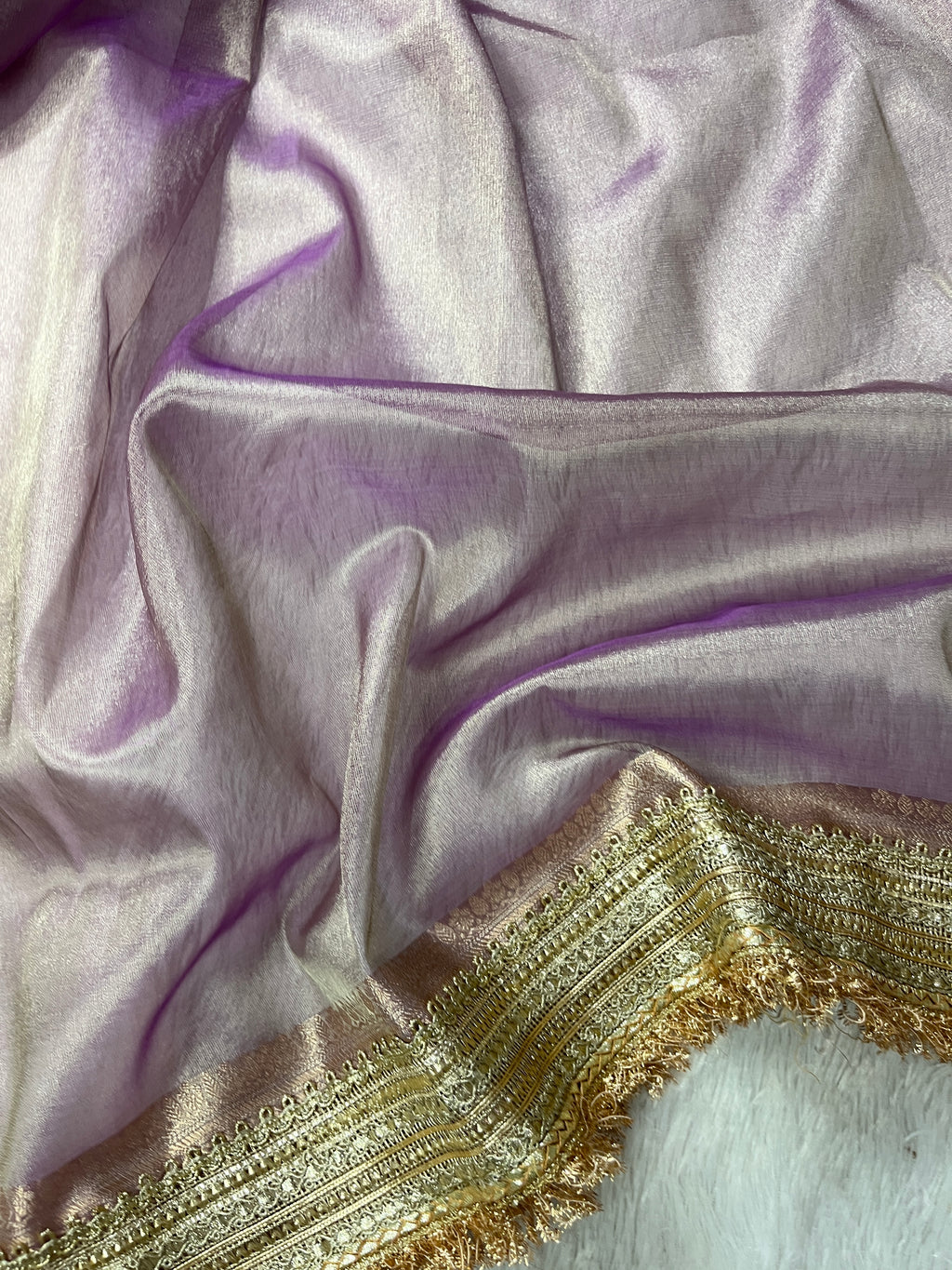 Lavender Tissue Silk Banarasi Saree With Designer Lace Work