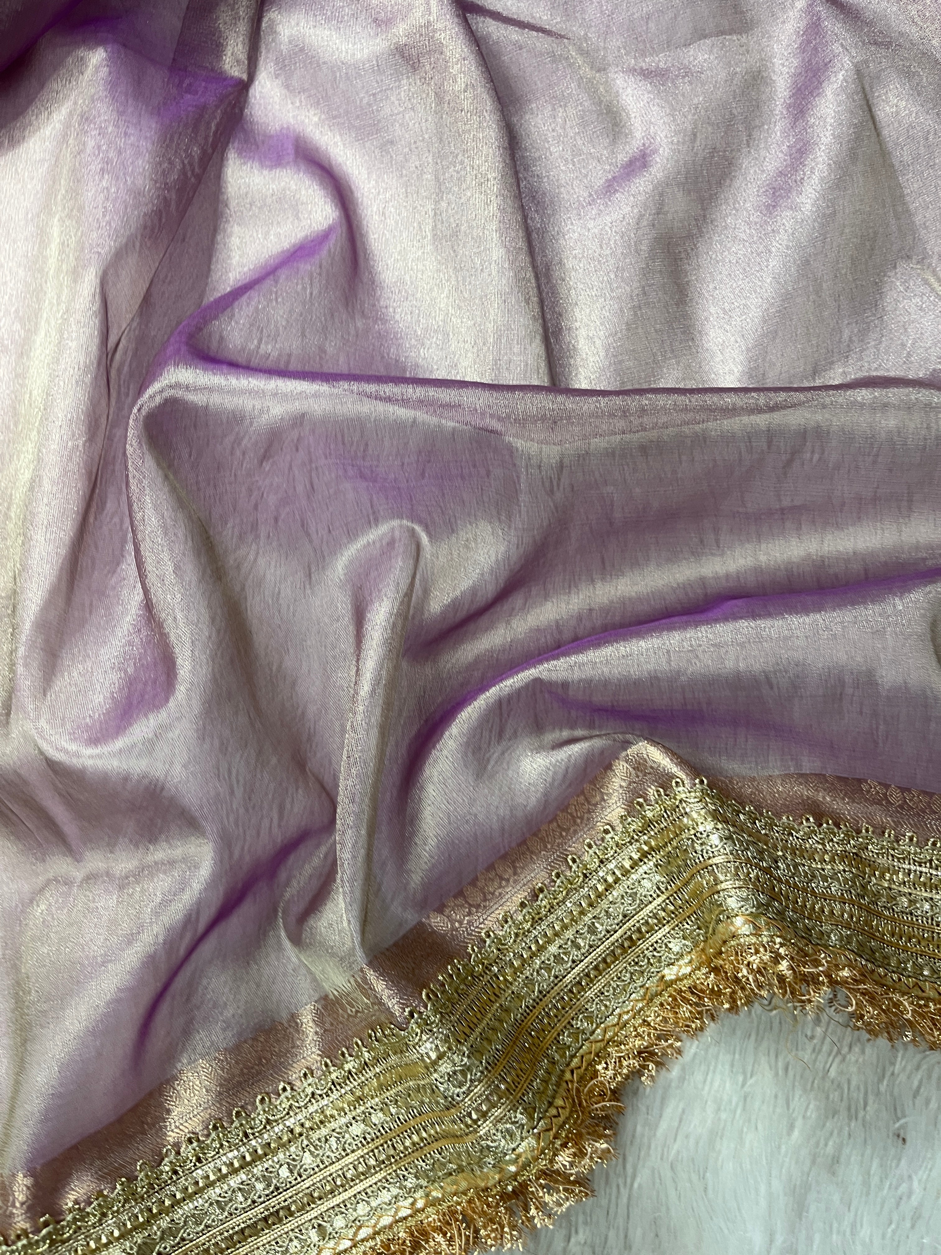 Lavender Tissue Silk Banarasi Saree With Designer Lace Work