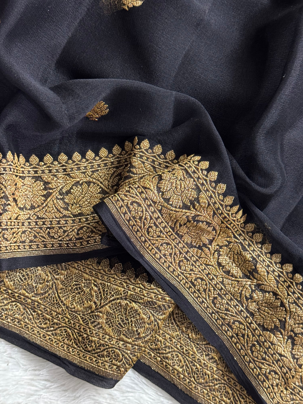 Black Pure khaddi Chiffon Silk Banarasi Saree