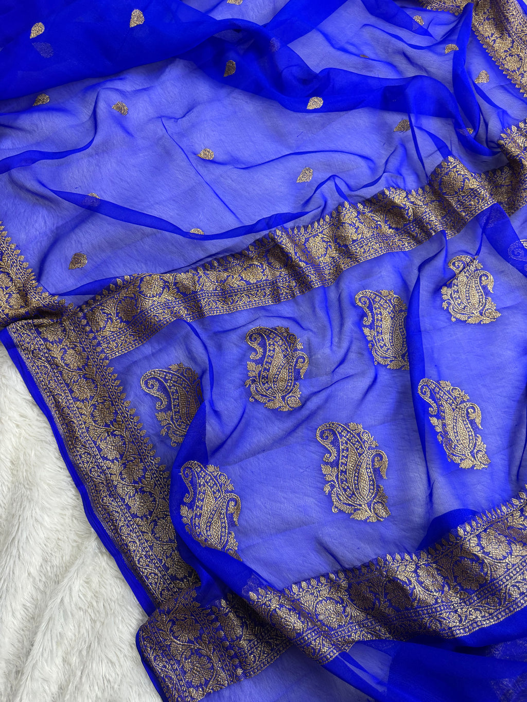 Royal Blue Pure khaddi Chiffon Silk Banarasi Saree