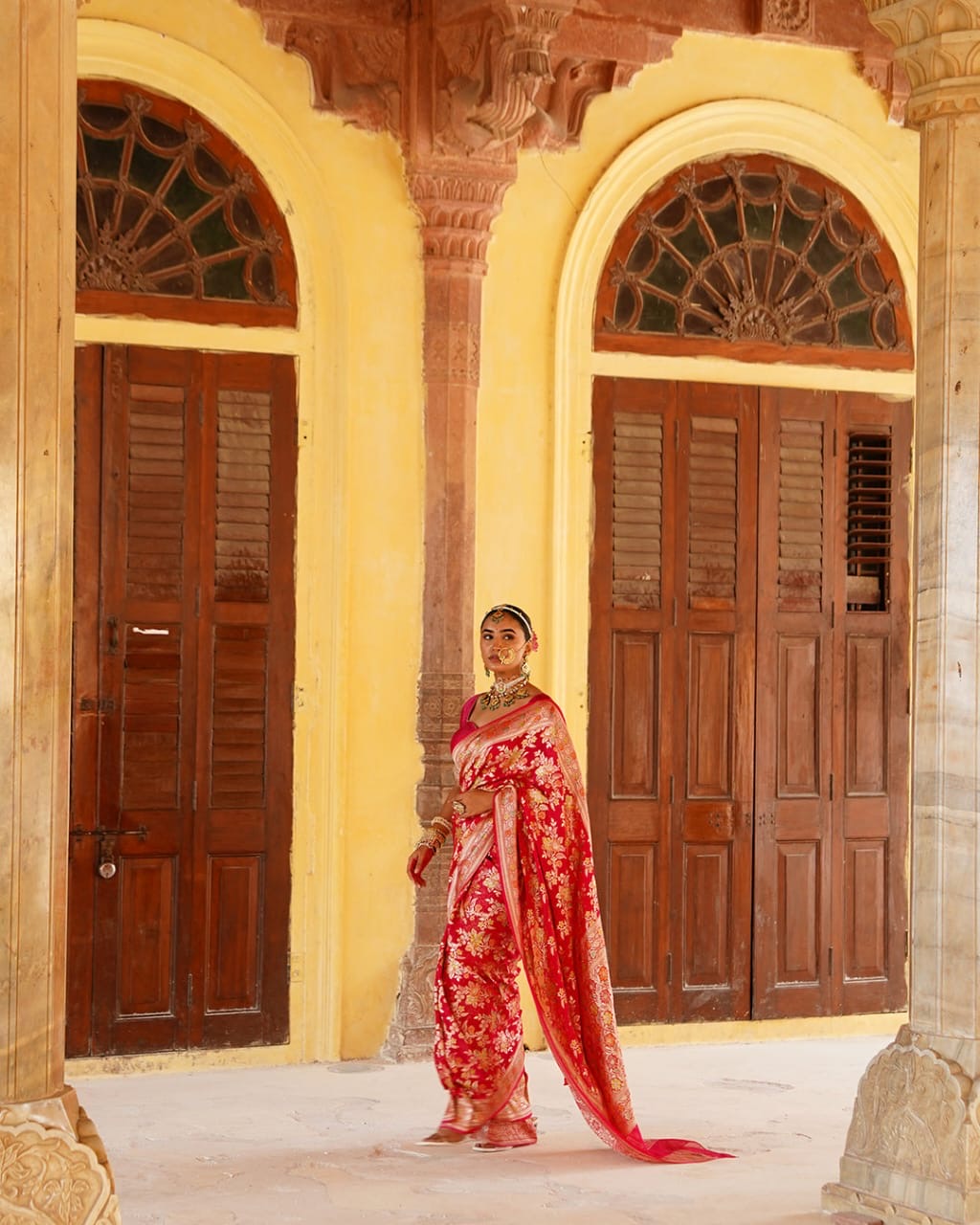 Rani Pink With Handbrush Pure Khaddi Georgette Silk Banarasi Saree