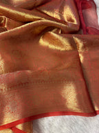 Carmine Red Pure Tissue Silk Banarasi Saree