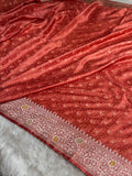 Rust Red Tanchui Meenakri Mashru Katan Silk Banarasi Saree