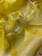 Yellow Pure Khaddi Tissue Chiffon Sona & Roopa Meenakari Banarasi Saree