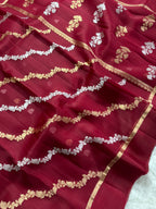 Maroon Stripe Sona & Roopa Pure Kora Organza Silk Banarasi Saree