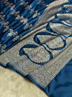 Deep Teal Blue Meenakari Mashru Katan Silk Banarasi Saree