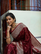 Garnet Wine Swarovski Intricate Stone Work Banarasi Mashru Silk Saree