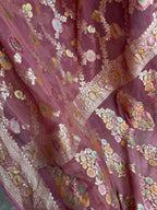 Pastels Handbrush Meenakari Pure Khaddi Georgette Silk Banarasi Saree