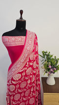 Strawberry Pure Khaddi Georgette Silk Banarasi Saree