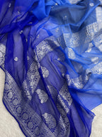 Royal Shade Half & Half Pure Khaddi Chiffon Silk Banarasi Saree