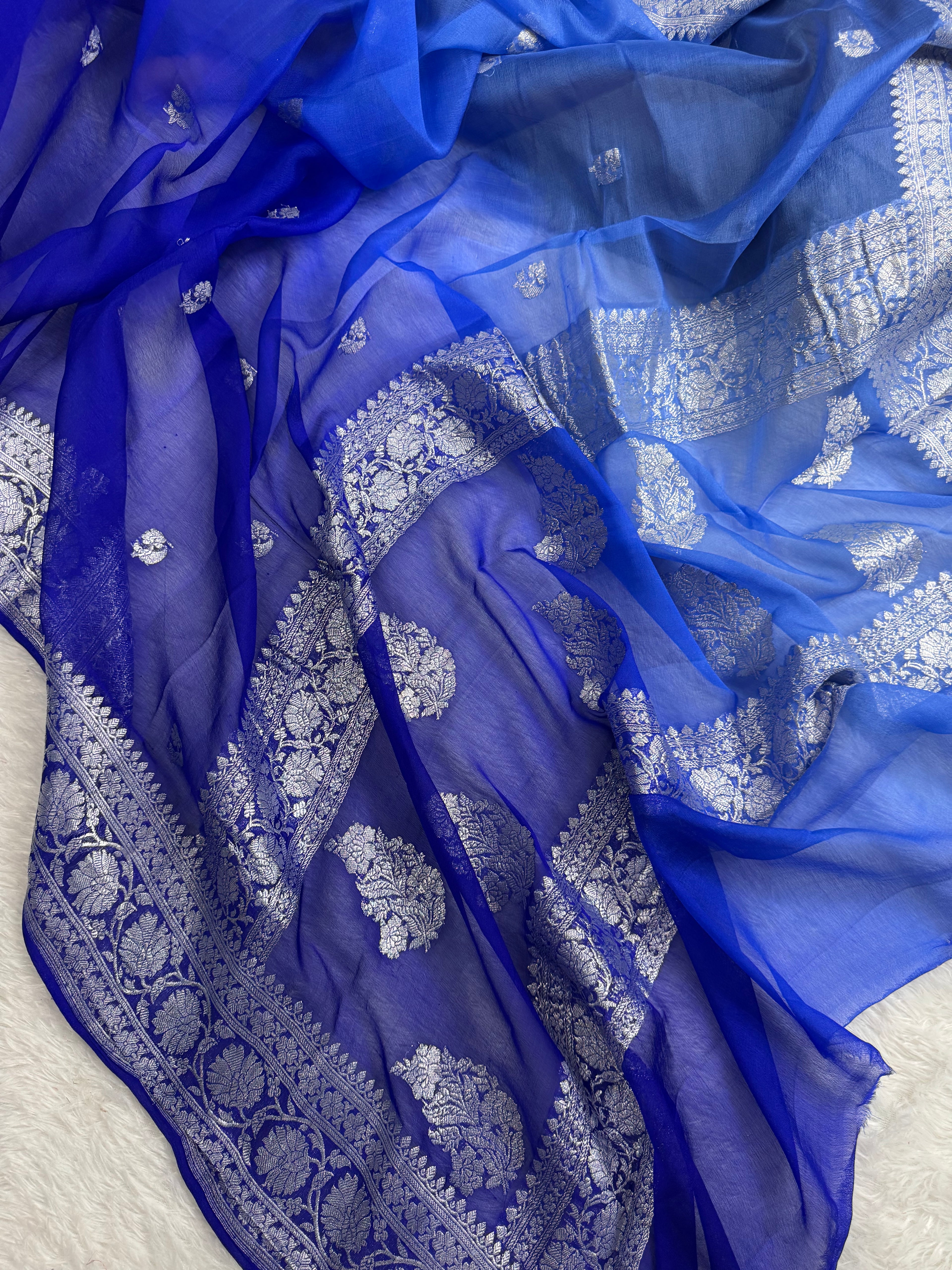 Royal Shade Half & Half Pure Khaddi Chiffon Silk Banarasi Saree