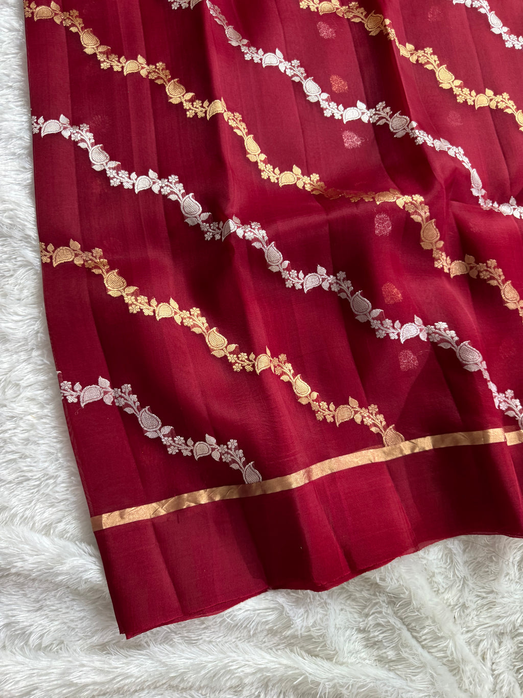 Maroon Stripe Sona & Roopa Pure Kora Organza Silk Banarasi Saree