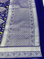 Blue Pure Tusser Georgette With Floral Meenakari Jall Banarasi Saree