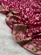 Rani Geometric Meenakari Pure Chiffon Silk Banarasi Saree