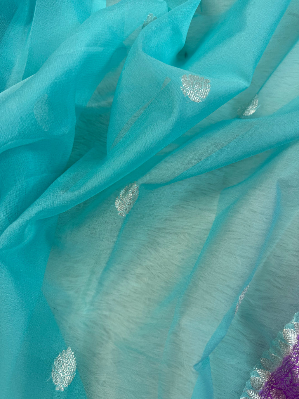 Sky & lavenders Pure Khaddi Chiffon Silk Banarasi Saree