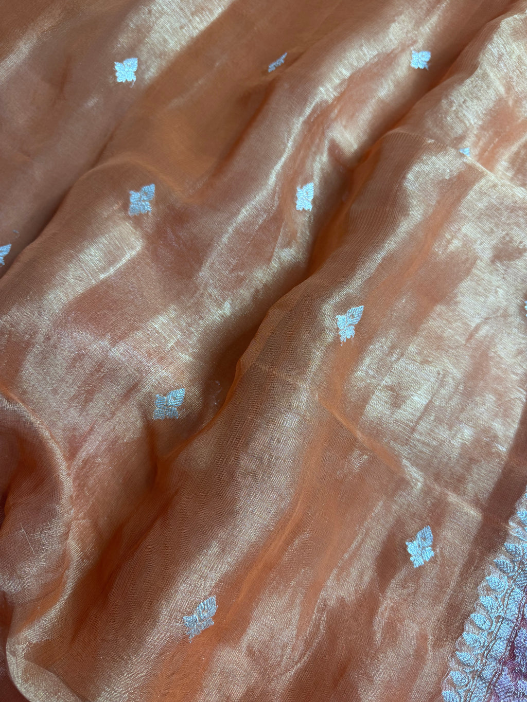 Pure khaddi Tissue Chiffon Silk Banarasi Border Booti 3d Saree
