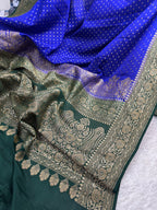 Green & Royal Blue Pure Khaddi Crep Silk Banarasi Saree