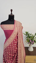 Deep Magenta Pure Khaddi Georgette Silk Banarasi Saree