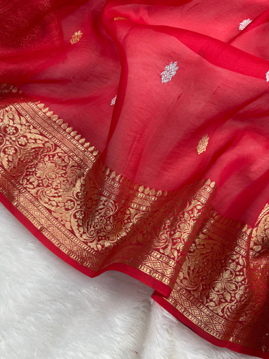 Red Sona & Roopa Pure Kora Organza Silk Banarasi Saree