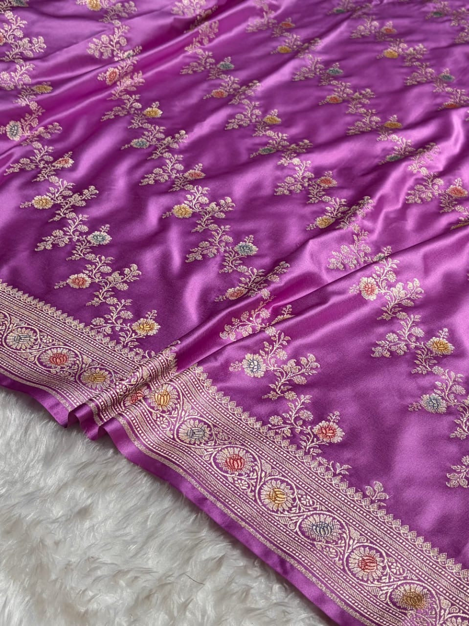 Lavender Meenakari Mashru Katan Silk Banarasi Saree