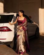 Reddish Wine Pure Glass Tissue Silk Banarasi Saree