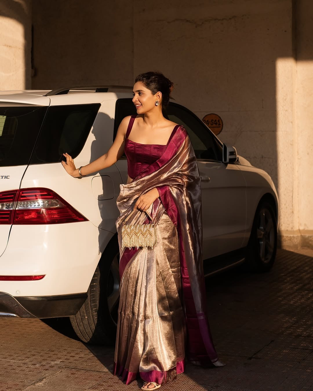 Reddish Wine Pure Glass Tissue Silk Banarasi Saree