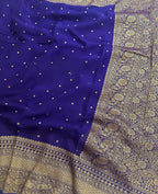 Royal Blue Pure Khaddi Georgette Silk Banarasi Border Dana Saree