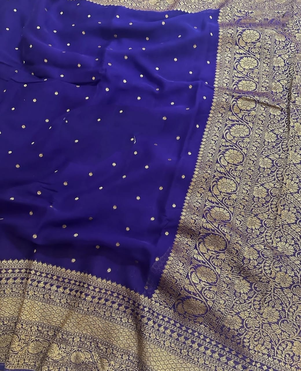 Royal Blue Pure Khaddi Georgette Silk Banarasi Border Dana Saree