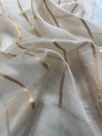 Creamish White Pure Kora Organza Silk Banarasi Saree