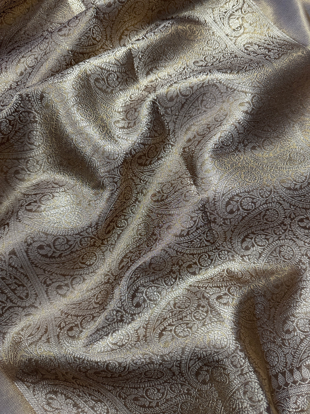 Champagne Gold Beautiful Mirror Lace Border Tissue Silk Banarasi Saree