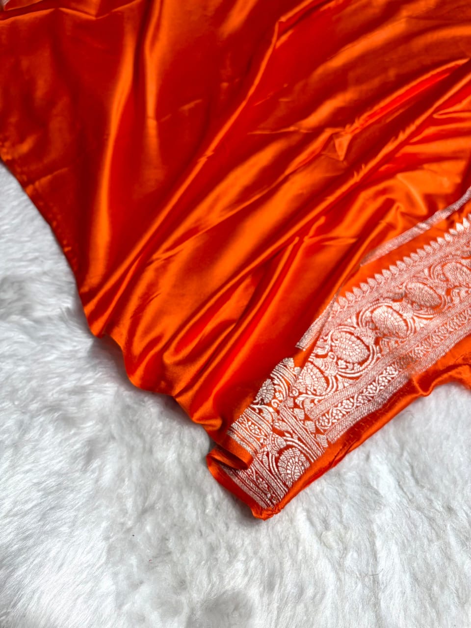 Orange Jall Meenakari Mashru Katan Silk Banarasi Saree