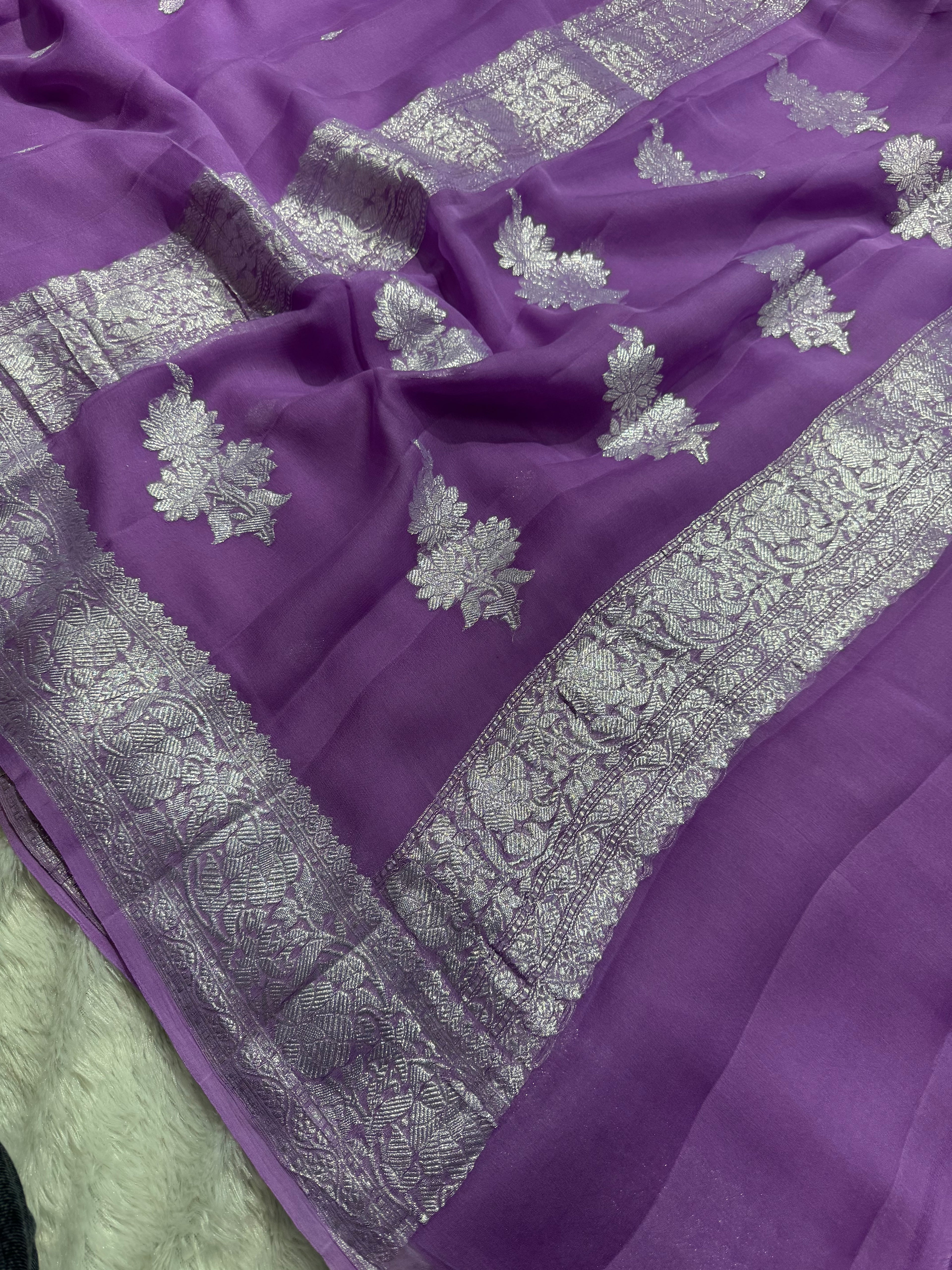 Lavender Pure Khaddi Chiffon Silk Banarasi Saree