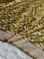 Mehndi Jall Meenakari Mashru Katan Silk Banarasi Saree