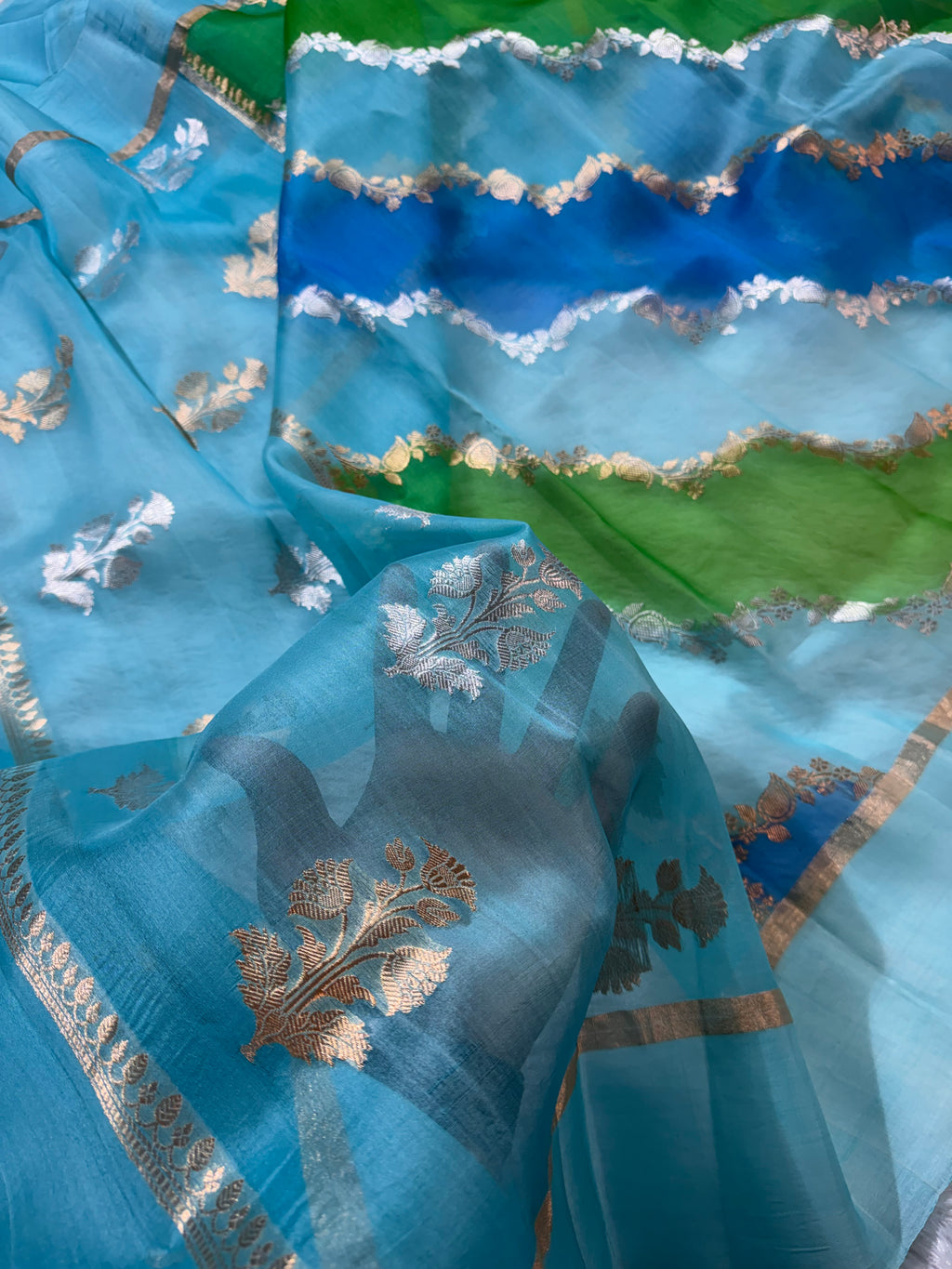 Rangkat Stripe Sona & Roopa Pure Kora Organza Silk Banarasi Saree